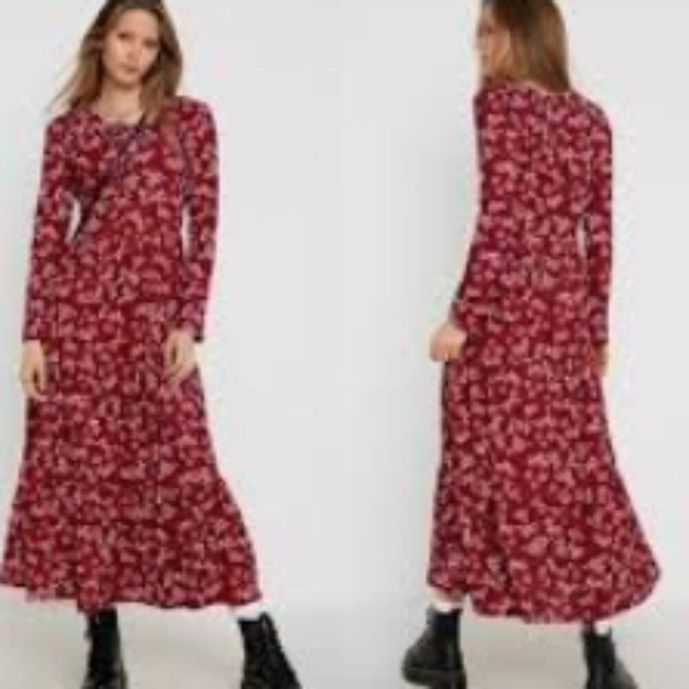 Free People Tiers of Joy Midi Dress in Plum floral XS